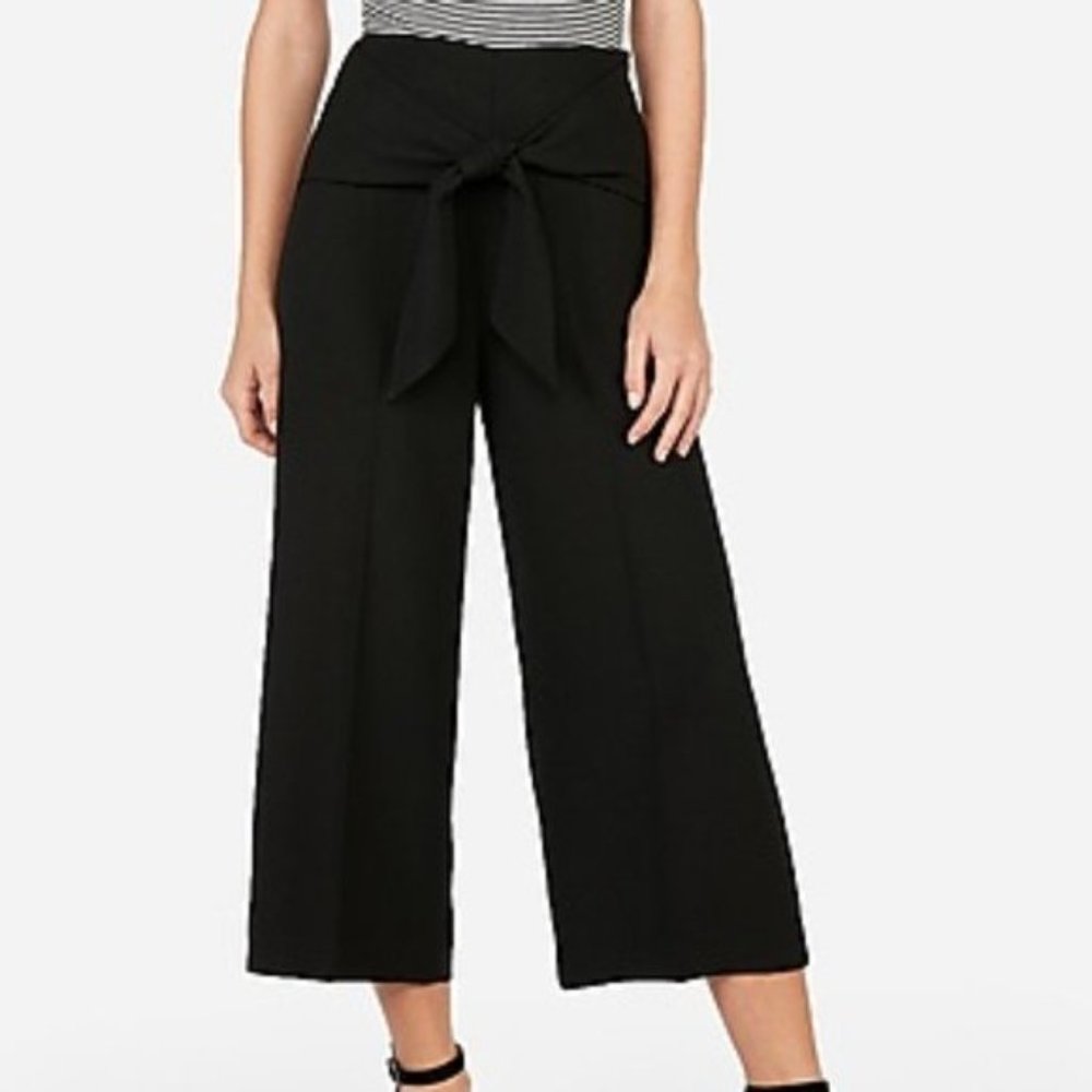 Express High Rise Cropped Culottes Pants Preppy Tie Waist Work Office Wide Leg 6 - Picture 9 of 9